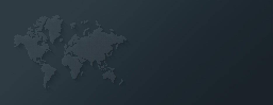 Fototapeta Illustration of a world map made of dots on a black background. Horizontal banner