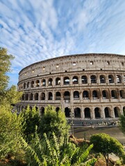 Fototapeta premium Coloseum with few trees on the side in cloudy weather close up