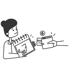 Fototapeta premium hand drawn doodle Calendar with Wallet and coin symbol for payment plant illustration