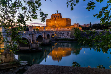 Castel Sant'Angelo in Tevere  Rome , during sunset and blue hours.