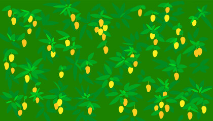 Mango tree backgrounds. Vector illustration of the tropical fruit.