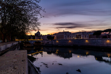 Fototapeta premium Castel Sant'Angelo in Tevere Rome , during sunset and blue hours.