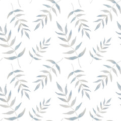 Beautiful botanical seamless pattern - watercolor hand drawn branches on white background