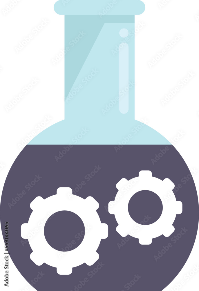 Poster flask gear control icon flat vector. business center. data system isolated