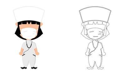 Cute character vector illustration. Health workers are suitable for children's coloring activities