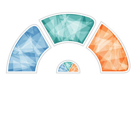 Multicolored polygonal semicircle. Modern template for infographics 3 positions