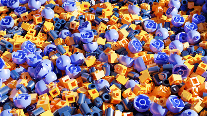 Fototapeta premium Background of bricks mixed in blue and yellow color. 3D rendering