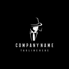 The Man Black Outline Background With Hat Agent Detective Crime Investigation Law Figure Logo Design Vector Inspiration