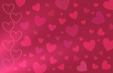 Different size and color hearts on viva magenta background Valentine's Day card template Copy space Vector illustration Isolated
