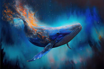 unique digital art, whale, abstract, space, universe, water, sea