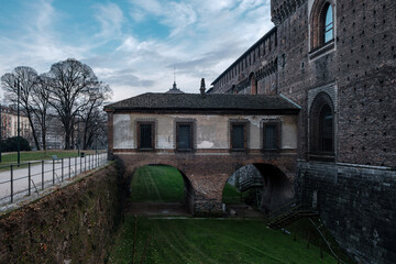 View of the Sforzesco castle in Milan city