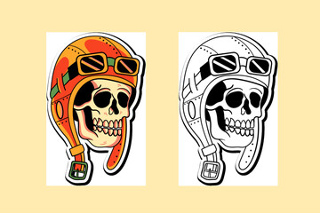 Sticker illustration of the skull of a pilot vector design