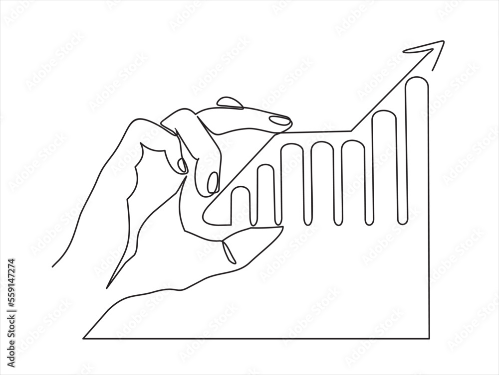 Poster continuous line drawing of a hand showing growth graph