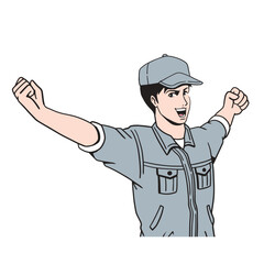 伸びをする日本人作業員