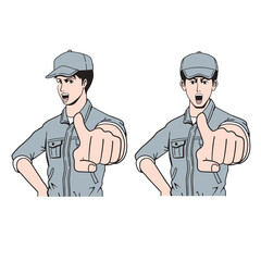 指をさす日本人作業員