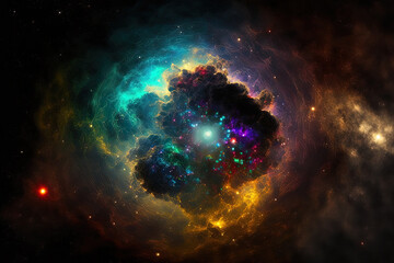 dark background with multicolored fractal nebula dust. Generative AI
