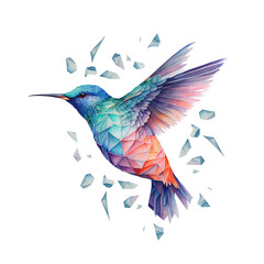 Painting of a flying lowpoly hummingbird. Generative AI