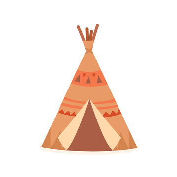 American Indians tent, native teepee, tribal wigwam with Indian pattern for kids
