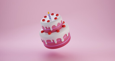 birthday cake with candles and icing, 3D Rendering, 3D illustration