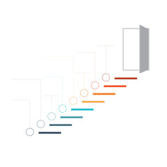 Ladder of success, leading up to an open door. Successful  strategy concept in infographics. Universal template for infographics 8 positions