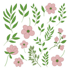 Set of beautiful bouquet of watercolor flowers and leaves Watercolor floral elements