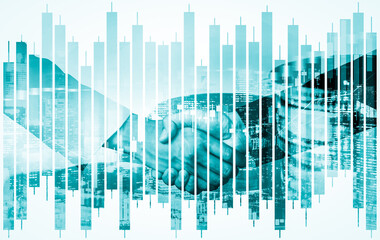 Business handshake on finance prosperity and money technology asset background . Economy and...