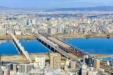 Obraz na płótnie Canvas 大阪府　梅田スカイビルからの淀川方面の眺め