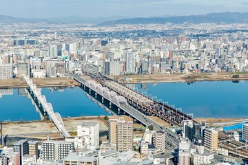 Obraz na płótnie Canvas 大阪府　梅田スカイビルからの淀川方面の眺め