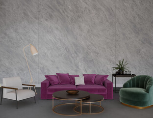 Living room interior design, 3d render