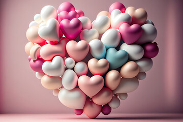 Multicolored Balloon Love Heart, Pink and White Balloons arranged in a heart shape