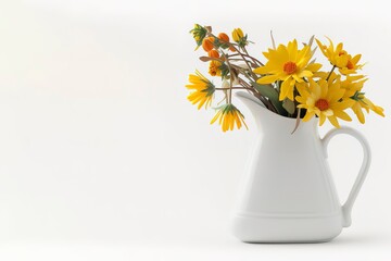 White Jug With Yellow Spring Flowers Generative AI