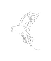 One line drawing of a dove in flight. Bird symbol of peace and freedom in simple terms. Doodle vector illustration.