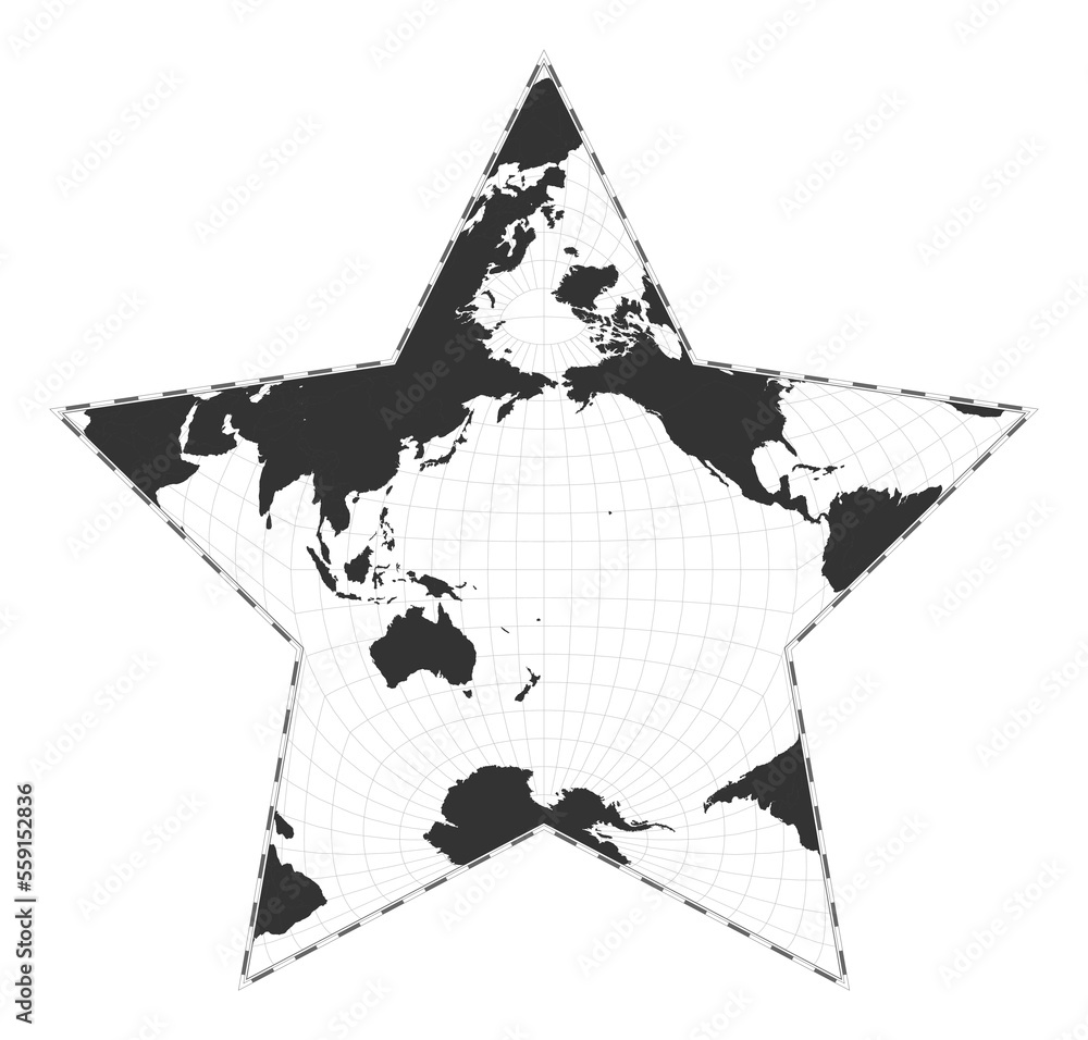 Poster vector world map. berghaus star projection. plain world geographical map with latitude and longitude