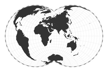Vector world map. Nicolosi globular projection. Plain world geographical map with latitude and longitude lines. Centered to 60deg W longitude. Vector illustration.
