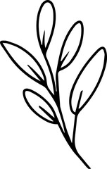 Hand drawn line art floral decorative elements, leaves, flowers, herbs and branches botanical doodles