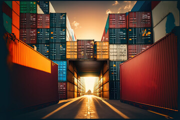 Background cargo in containers freight ships for import export business. Generative AI - obrazy, fototapety, plakaty