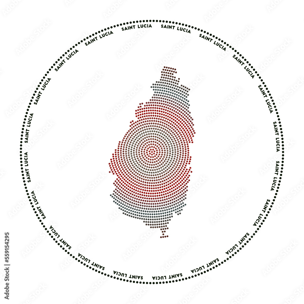 Poster saint lucia round logo. digital style shape of saint lucia in a dotted circle with the island name. 