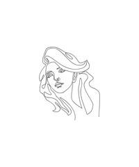 One connected line drawing.
illustration of a beautiful woman's face.