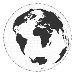 Vector world map. Lambert azimuthal equal-area projection. Plain world geographical map with latitude and longitude lines. Centered to 0deg longitude. Vector illustration.