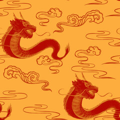 Chinese New Year seamless pattern. Lunar New Year symbol. For wallpaper, fabric, wrapping paper, cover. Traditional dragon festive.	