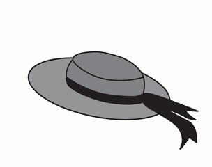 Cartoon hat, headdress with black ribbon isolated on white background. Vector illustration