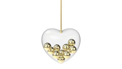 valentine stunning clear glass heart pendant with golden pearls inside isolated 3D illustration rendering 