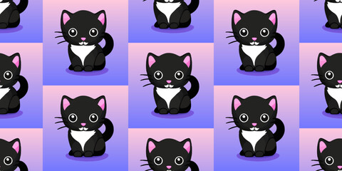 Cute cartoon kittens - seamless vector cats pattern, punchy colors that demand attraction