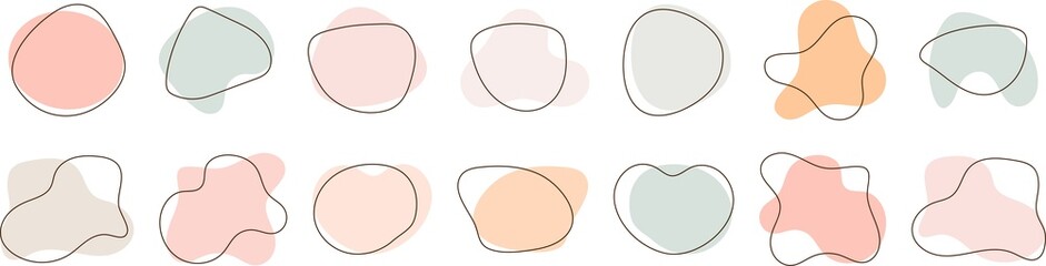 Set of abstract fluid shapes in pastel colors. PNG image