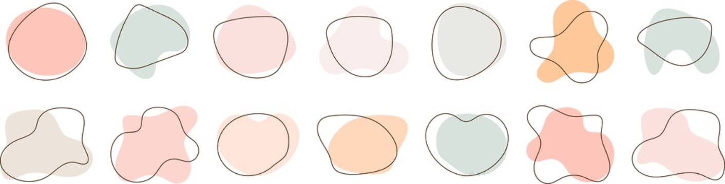 Set of abstract fluid shapes in pastel colors. PNG image