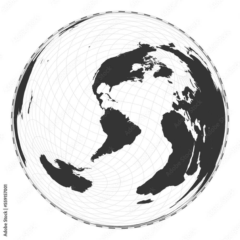Poster vector world map in wiechel projection. plain geographical map with latitude and longitude lines, ce