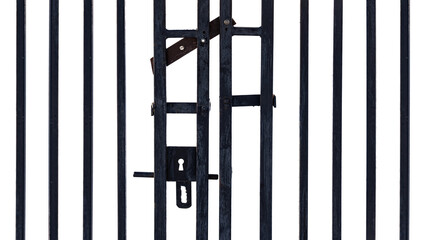 Steel metal bars with a lock in the prison. Jail. Law