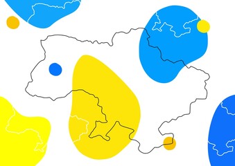 Minimalist illustration of silhouette of Ukraine border in ukrainian national colors
