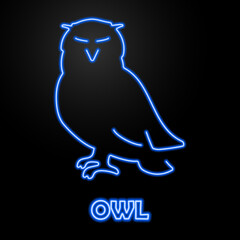 owl neon sign, modern glowing banner design, colorful modern design trends on black background. Vector illustration.