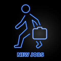 new job neon sign, modern glowing banner design, colorful modern design trends on black background. Vector illustration.